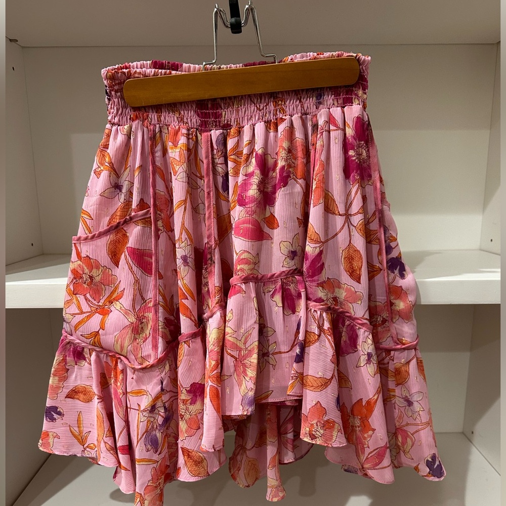 NWT Misa Los Angles uneven hem layered chiffon mini skirt size S